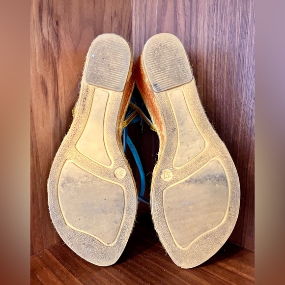 VTG E Made In Italy Colorblock Wedge Espadrilles Sz 37 Cream/Orange/Yellow/Gold - Picture 16 of 16